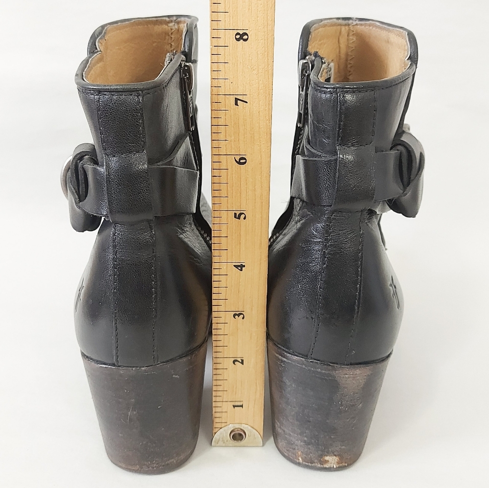 Frye Women Melissa Knotted Short Boots Size 8.5 Black Leather Edge Buckle Strap - Picture 11 of 16